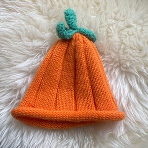 Carter's Fall Halloween Pumpkin Baby hat - Orange Knit Hat with Green Detail